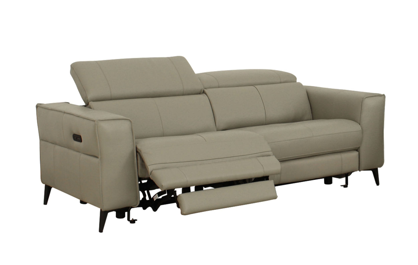 Divani Casa Nella - Modern Light Grey Leather 3-Seater Sofa w/ Electric Recliners-2