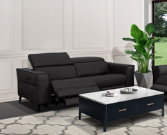 Divani Casa Nella - Modern Black Leather 3-Seater Sofa w/ Electric Recliners