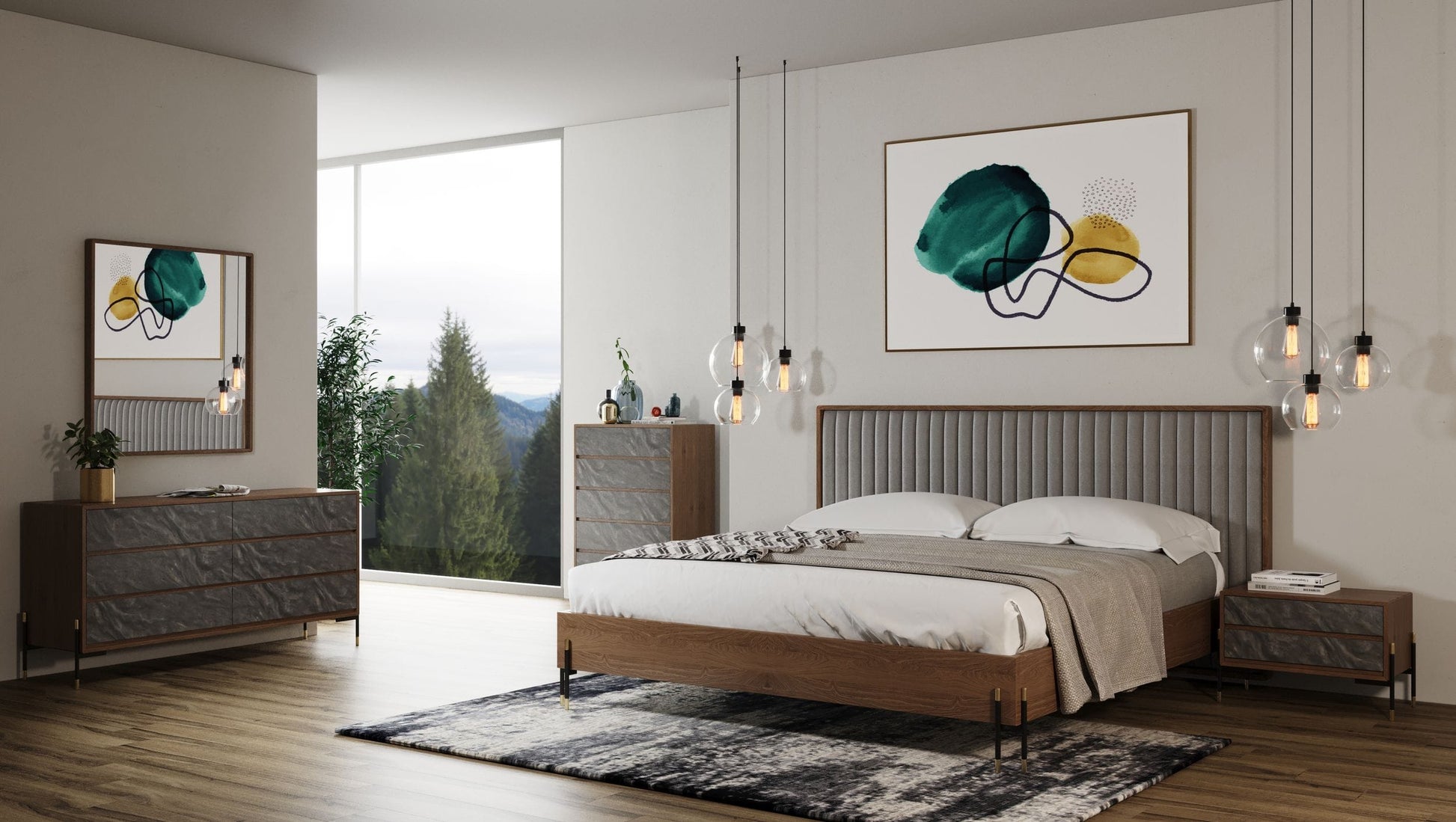 Nova Domus Metcalf - Mid-Century Walnut & Grey Bedroom Set | Bedroom Sets | Modishstore - 2
