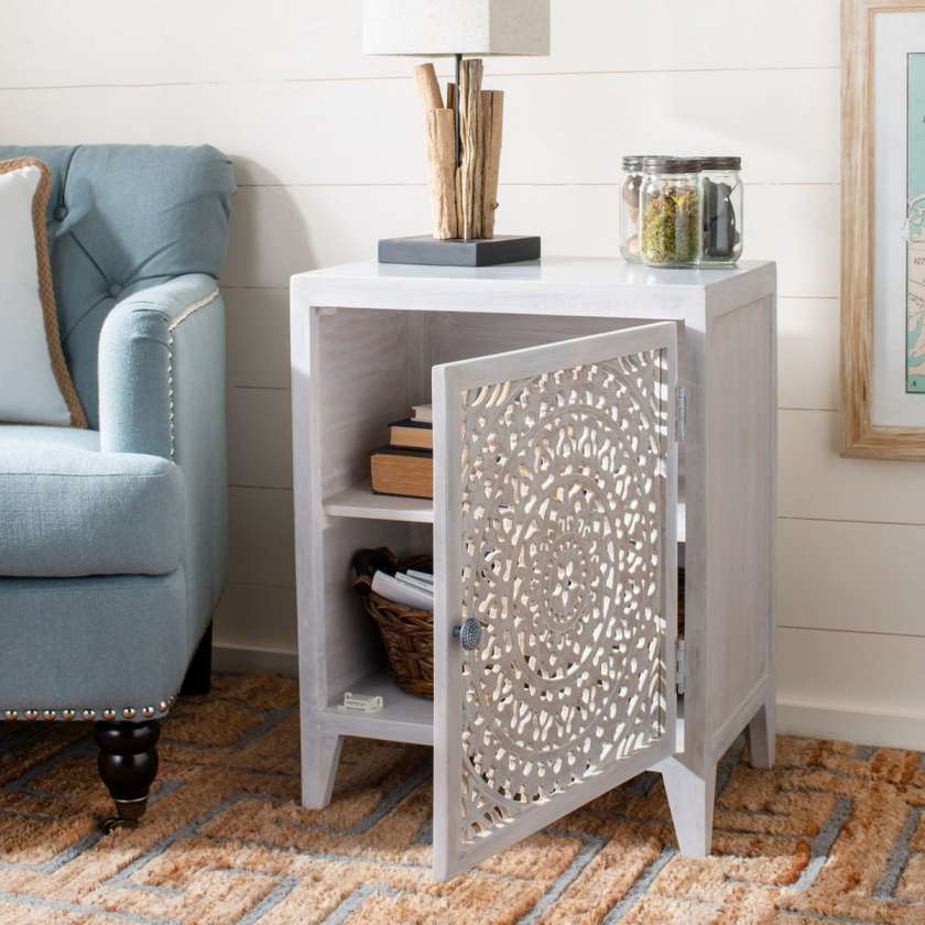 Safavieh Thea 1 Door Carved Nightstand | Nightstands | Modishstore - 3