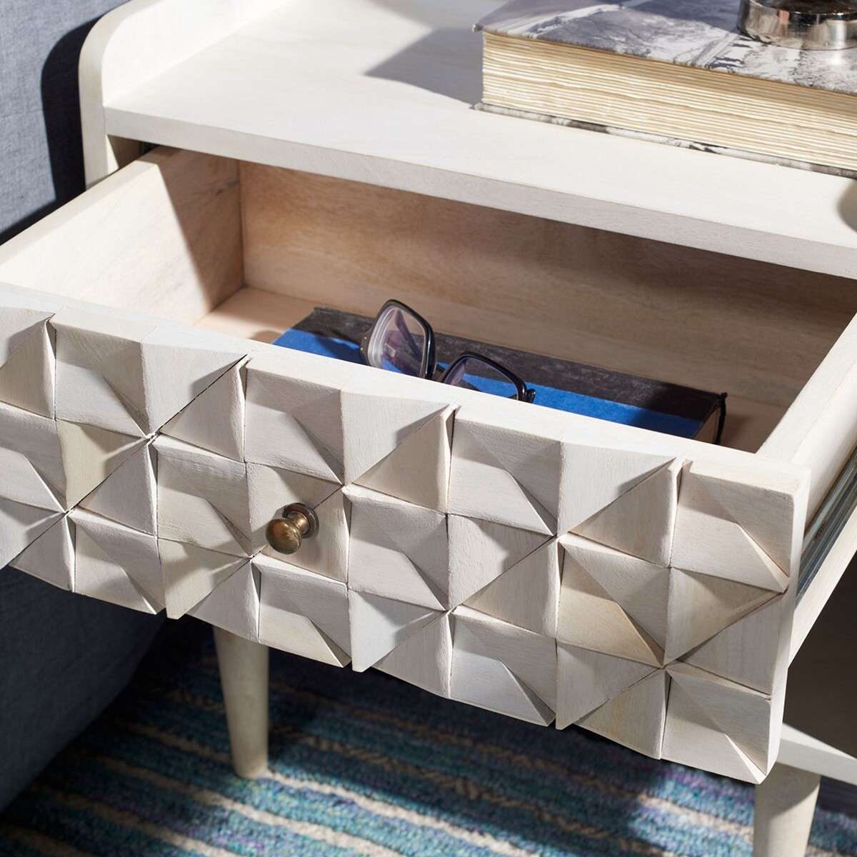 Safavieh Zinnia Nightstand - White Wash With Brass | Nightstands | Modishstore - 4