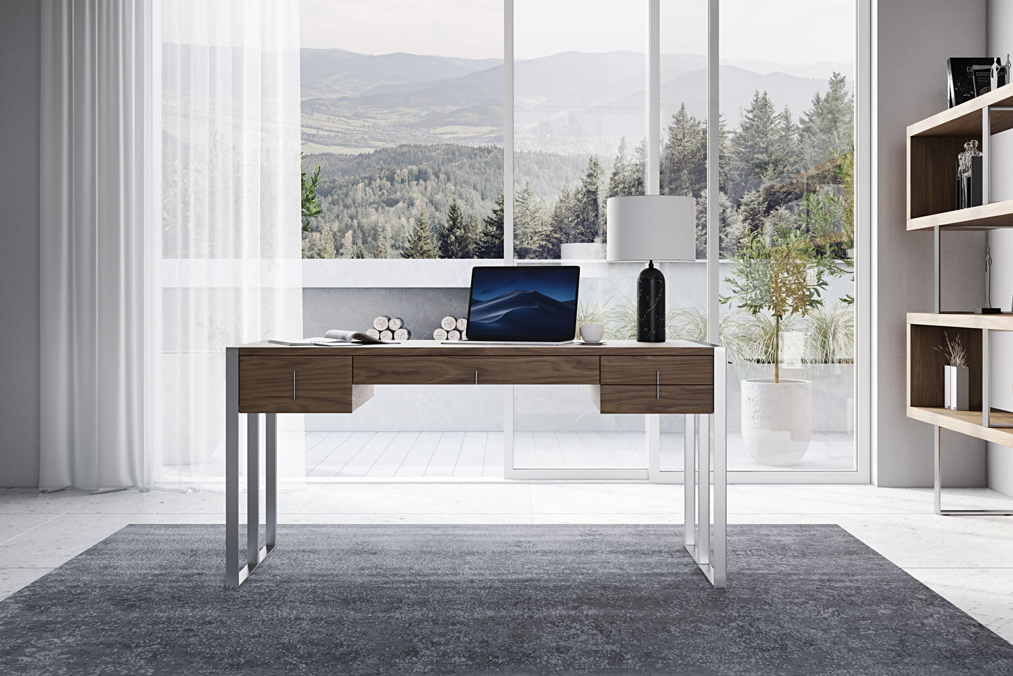 Modrest Orcutt - Modern Walnut & Stainless Steel Desk-2