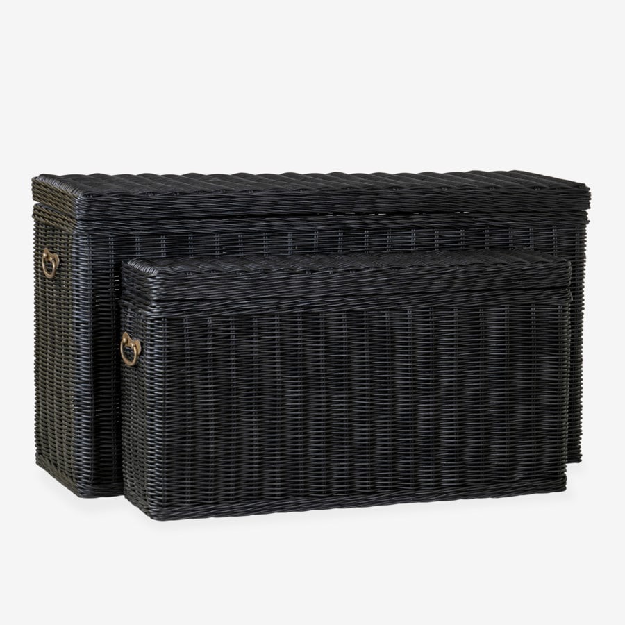 Winslow Woven Rattan Storage Console, Black - Set of 2 by Jeffan | Bins, Baskets & Buckets | Modishstore
