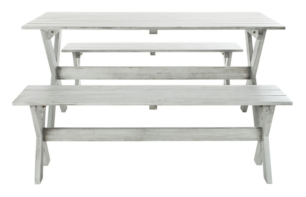 Safavieh Marina 3 Piece Dining Set With 63-Inch L Table And 2 Backless Benches | Outdoor Dining Sets | Modishstore - 6