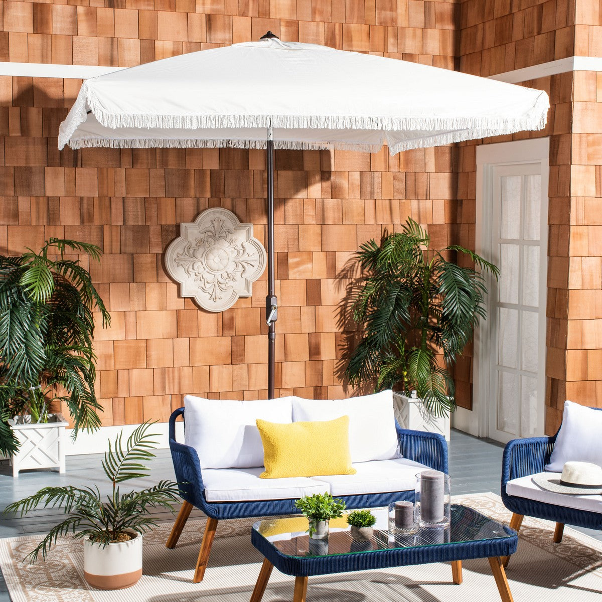 Safavieh Milan Fringe 7.5 Ft Square Crank Umbrella | Umbrellas | Modishstore - 5