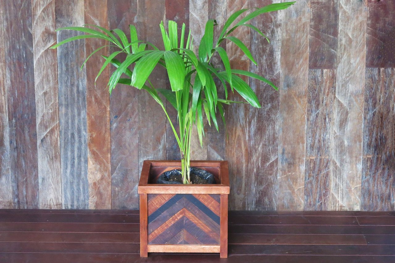 Masaya Planter, Hardwood Herringbone Pattern, Indoor/Outdoor | Planters, Troughs & Cachepots | Modishstore