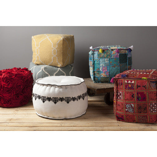 Surya Poufs Cylinder Pouf - Floral - POUF-27 | Poufs | Modishstore-4