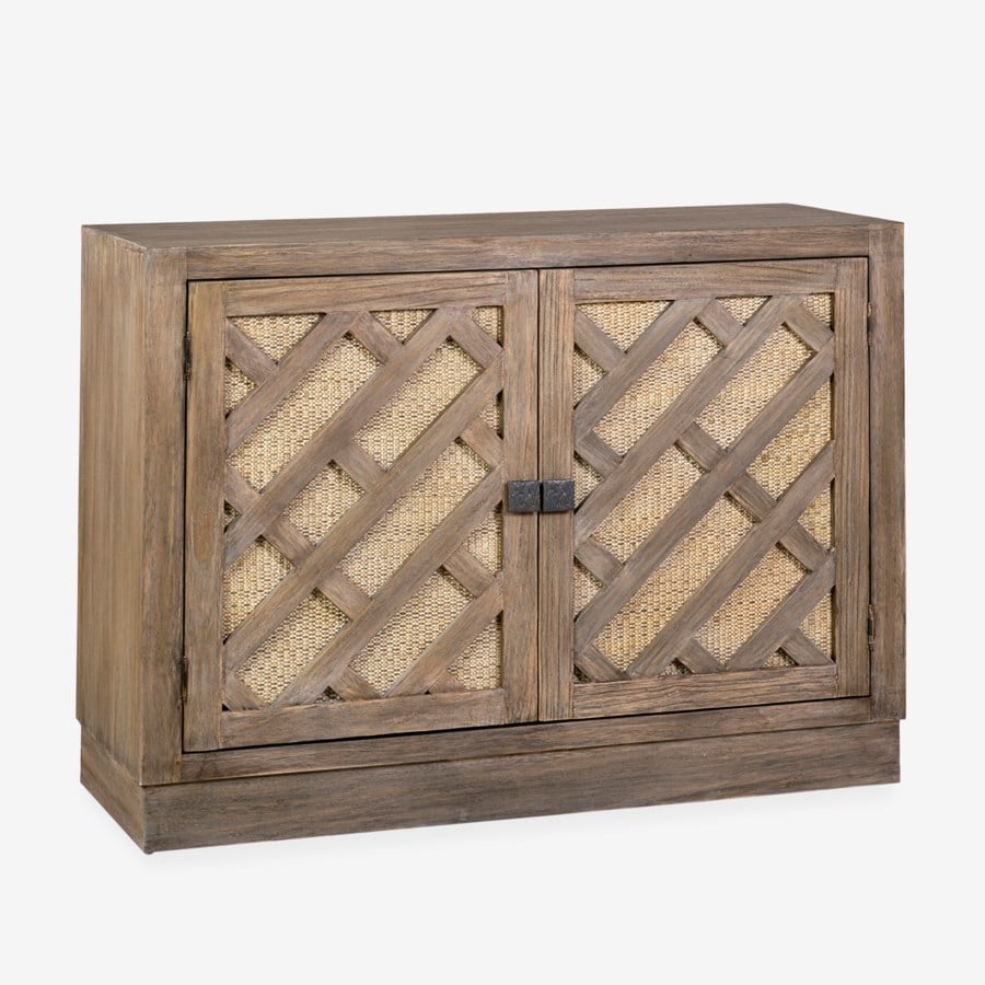 Gladys Cane Inset Mindi Veneer/ Rattan 2 Door Cabinet, Light Brown by Jeffan | Cabinets | Modishstore