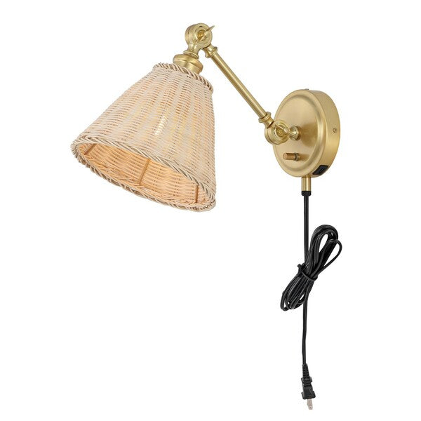 Safavieh Oswynn, 15 Inch, Natural/Brass, Rattan/Iron Wall Sconce Set Of 2 W/ Usb Port Set Of 2 - Brass | Sconces | Modishstore - 3