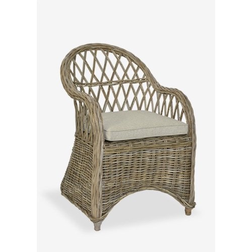 Bayside Round Rattan Back Arm Chair With An Argyle Patterned Back Set of 2 by Jeffan | Armchairs | Modishstore - 4