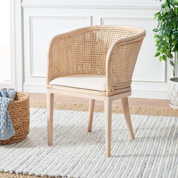 Safavieh Sistine Arm Chair W/ Cushion - Natural White Wash | Armchairs | Modishstore - 4