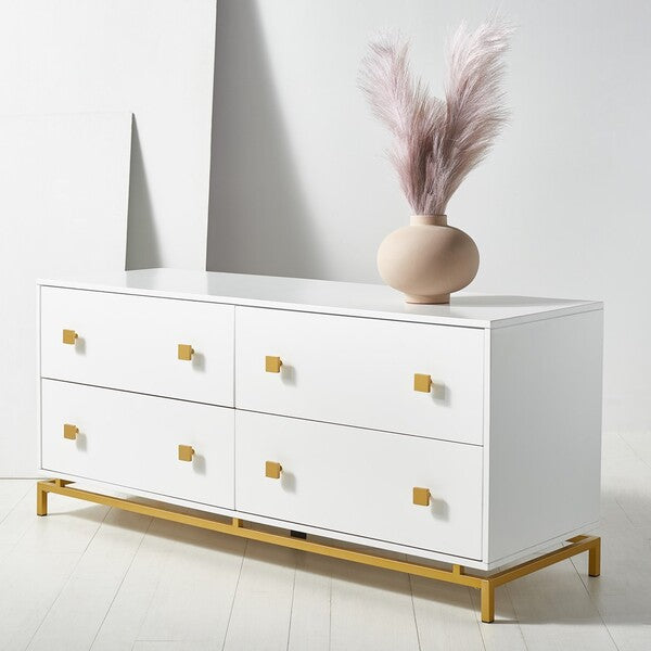 Claudette 4 Drawer Dresser, White / Gold