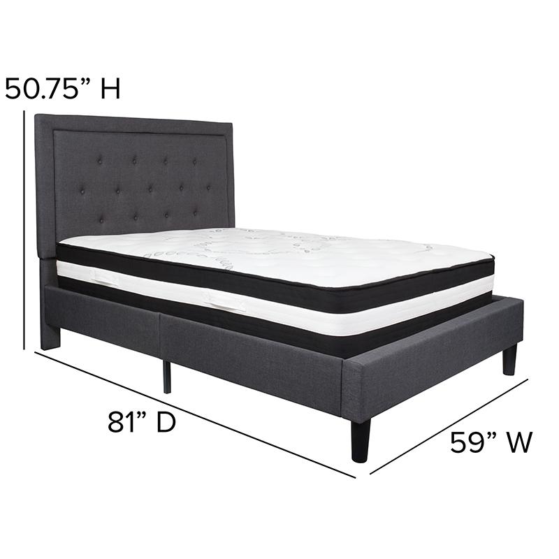 Roxbury Full Size Tufted Upholstered Platform Bed In Dark Gray Fabric With Pocket Spring Mattress By Flash Furniture | Beds | Modishstore - 4