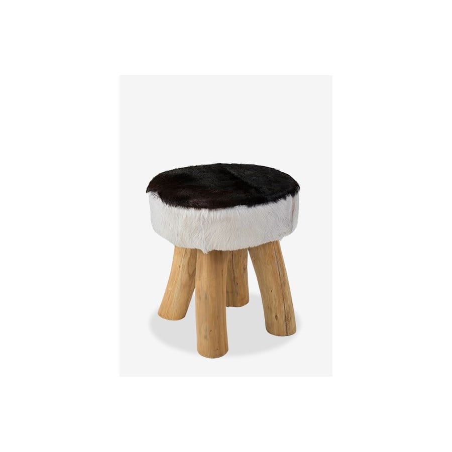 (LS) Safari Natural Hide Stool - Black/White | Stools | Modishstore - 5