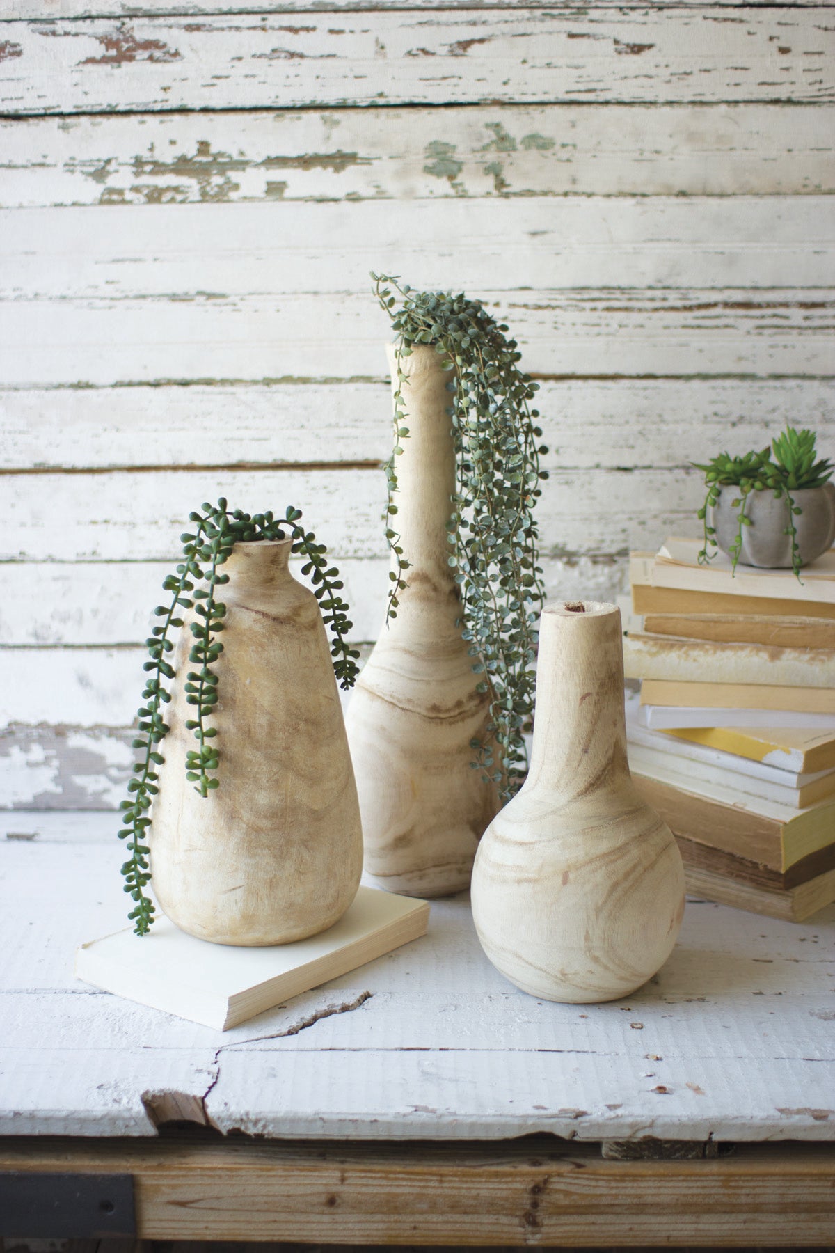 Kalalou Hand Carved Tall Wooden Vases | Modishstore | Vases