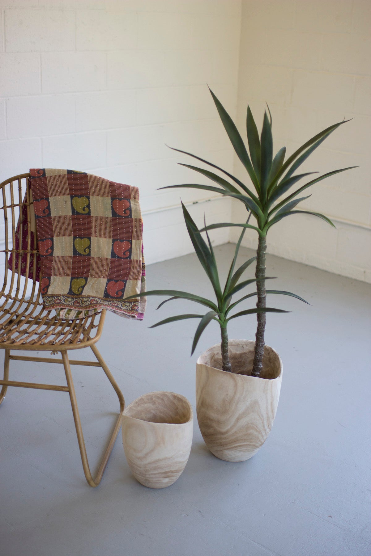 Kalalou Tall Hand Carved Wooden URNS | Modishstore | Planters, Troughs & Cachepots