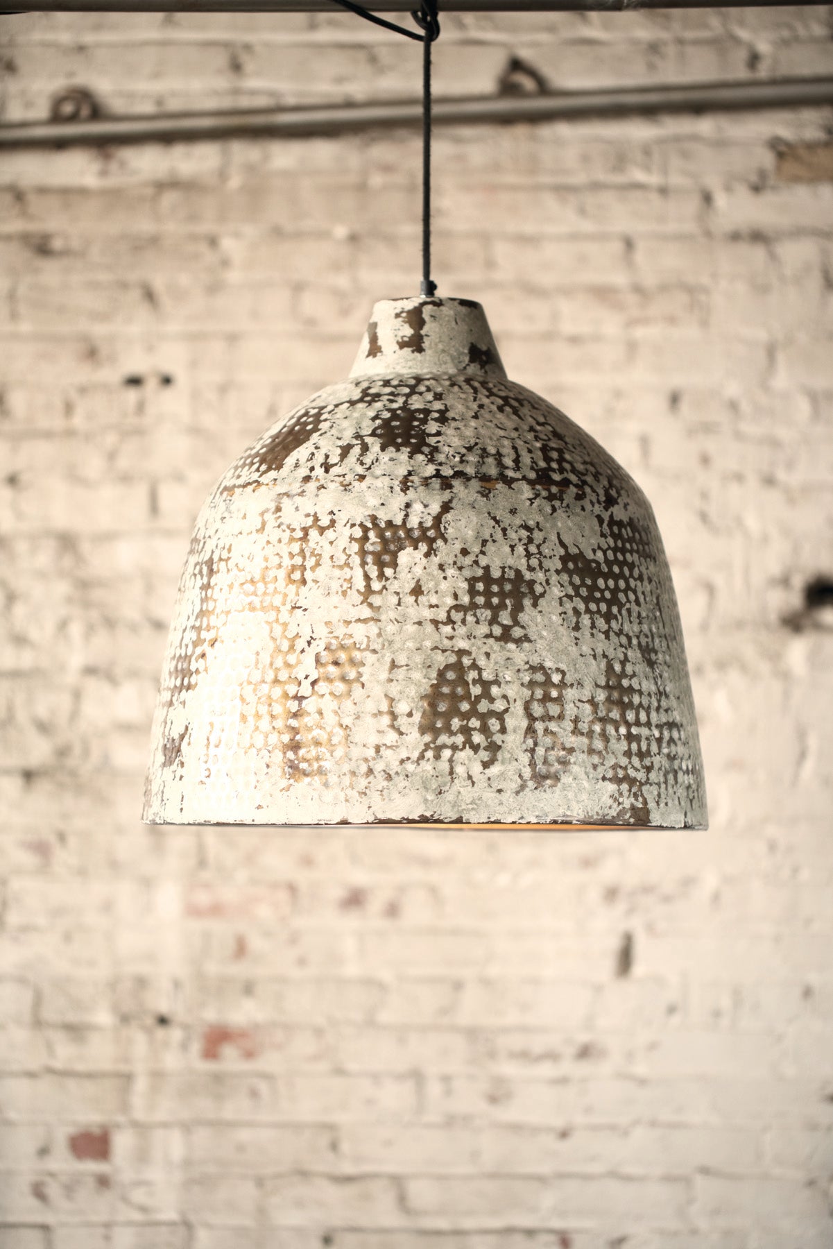Kalalou Rustic White Metal Pendant Light | Modishstore | Pendant Lamps