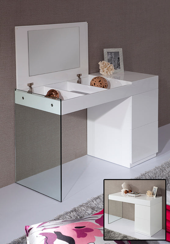 Modrest Volare - Modern White Floating Glass Vanity With Mirror-2