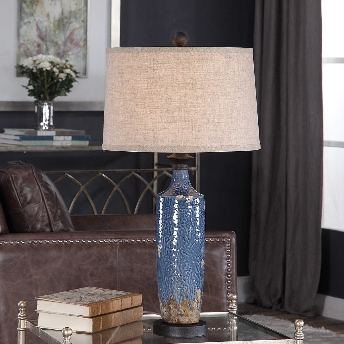 Blue/Heavy Dark Khaki Bronze Distressing Table Lamps by Modish Store | Table Lamps | Modishstore - 8