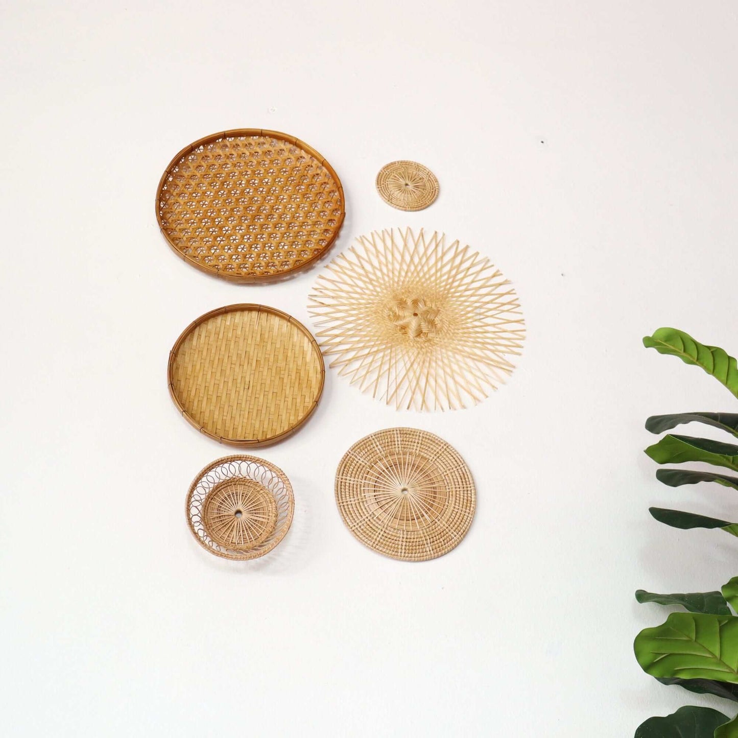 Bamboo And Rattan Wall Hanging Decor Set Of 6 - Ma Di Son By Thaihome | Wall Art | Modishstore - 6