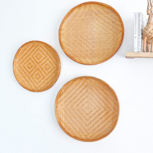 Ranoo - Round Bamboo Wall Plates (Set Of 3) 14 Inches And 9 Inches Baskets By Thaihome | Wall Art | Modishstore