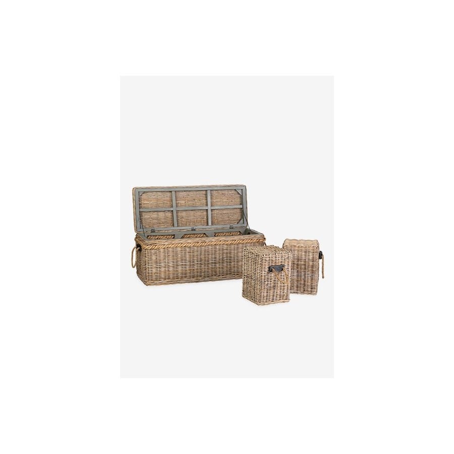 Sabrina Rattan Bench with Storage and 2 Square Stools by Jeffan | Bins, Baskets & Buckets | Modishstore - 8