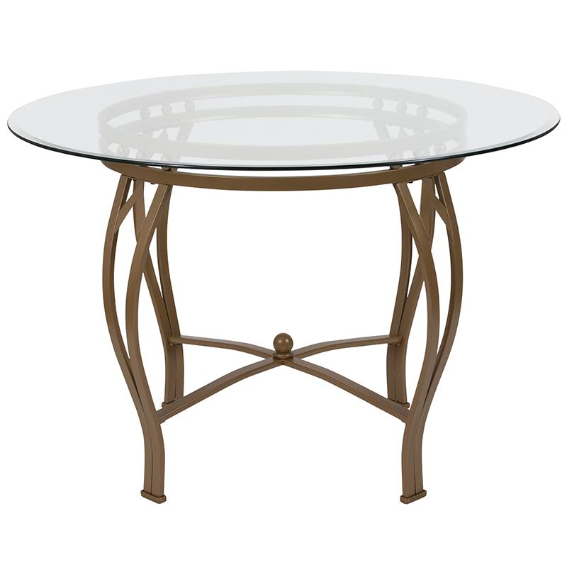Syracuse 45'' Round Glass Dining Table With Matte Gold Metal Frame By Flash Furniture | Dining Tables | Modishstore - 2