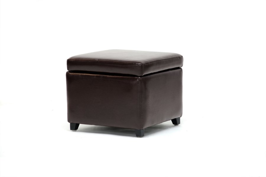 Baxton Studio Dark Brown Faux Leather Small Storage Cube Ottoman | Ottomans | Modishstore
