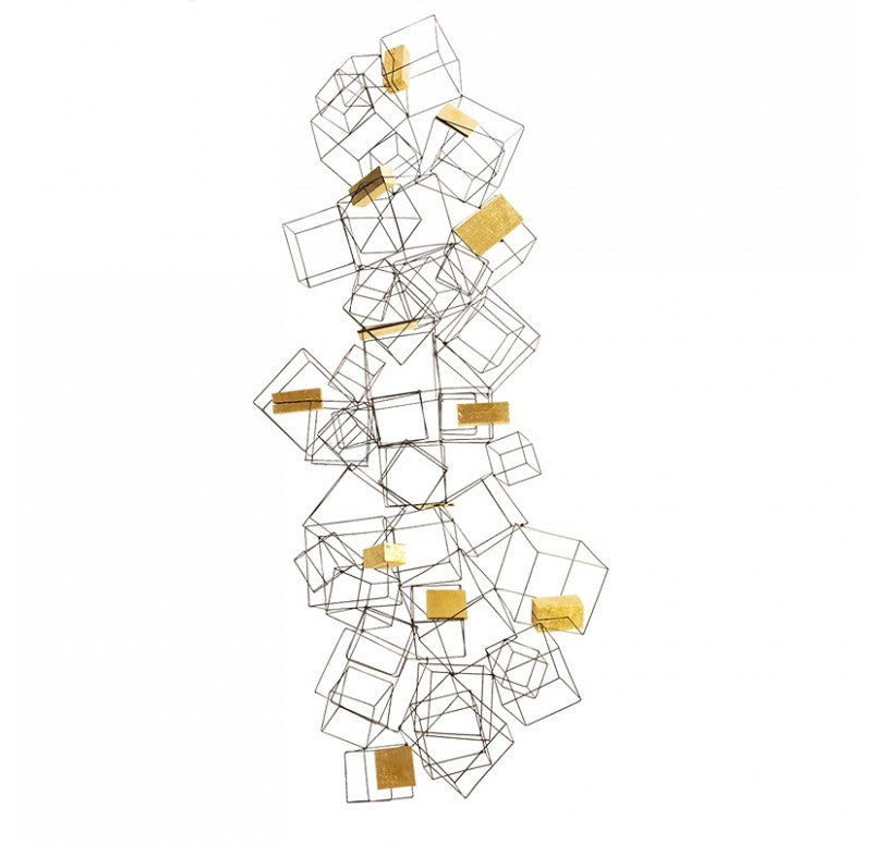 Wire Cube Sculpture w/ Gilded Wood Blocks by Gold Leaf Design Group | Wall Decor | Modishstore - 4