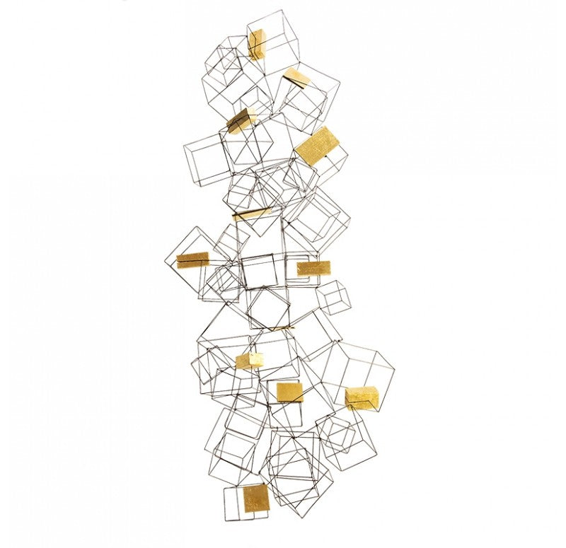 Wire Cube Sculpture w/ Gilded Wood Blocks by Gold Leaf Design Group | Wall Decor | Modishstore-4
