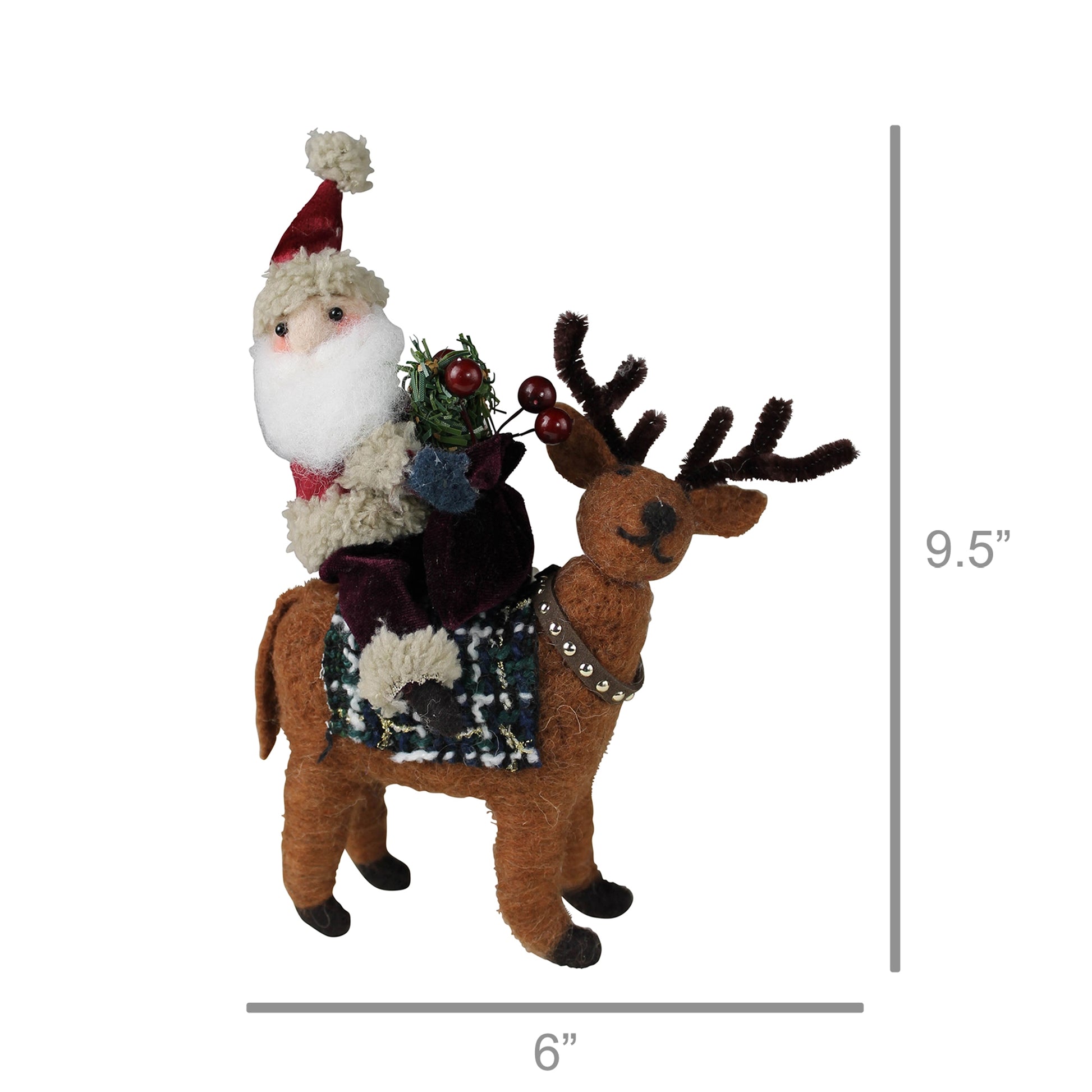 Santa on Deer, Felt - Right Set Of 4 By HomArt | Ornaments | Modishstore - 2