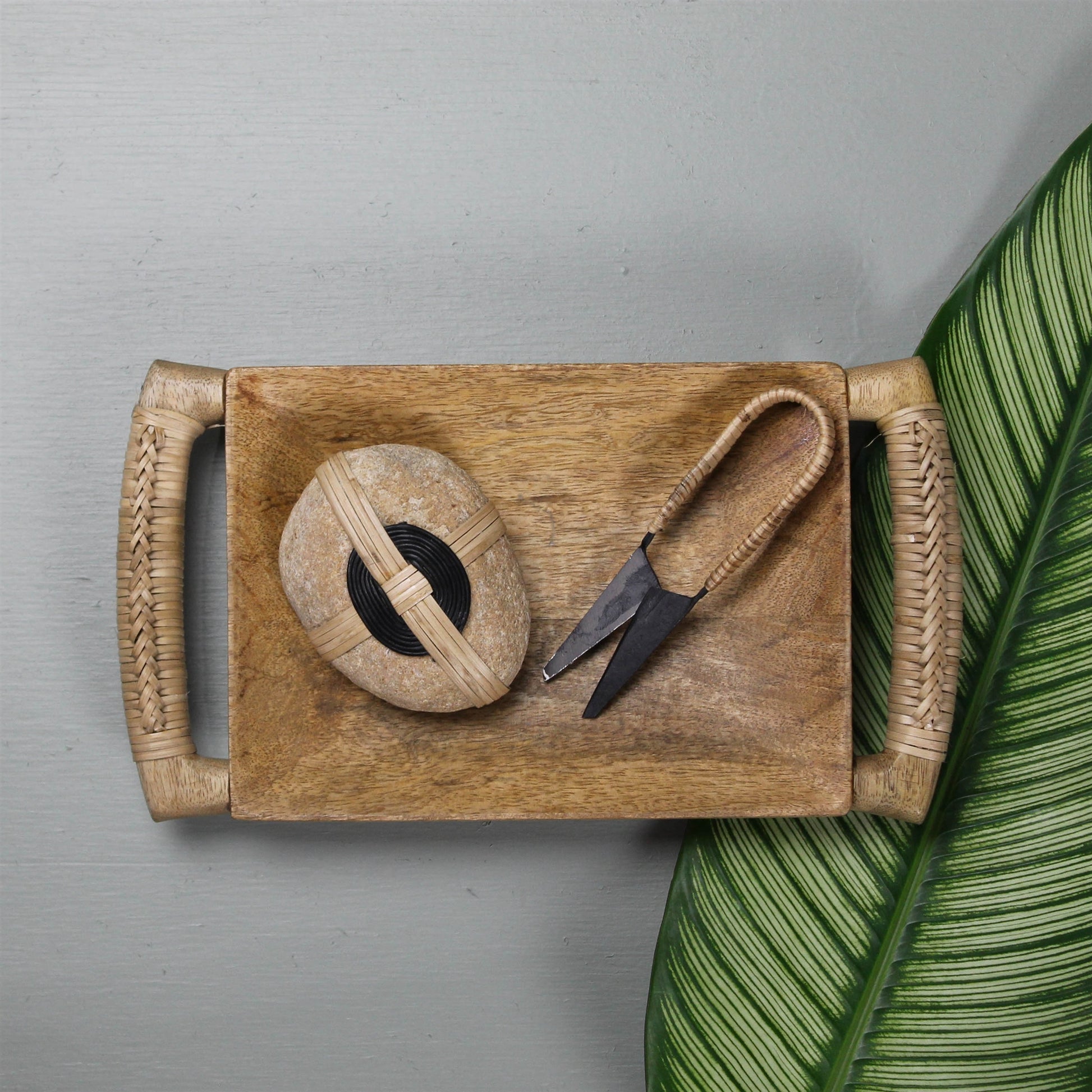 Kota Tray, Wood with Rattan Handles Set Of 4 By HomArt | Decorative Trays & Dishes | Modishstore