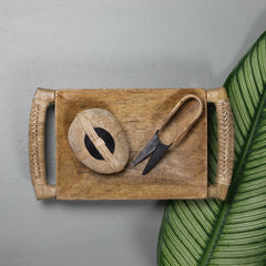 Kota Tray, Wood with Rattan Handles Set Of 2 By HomArt