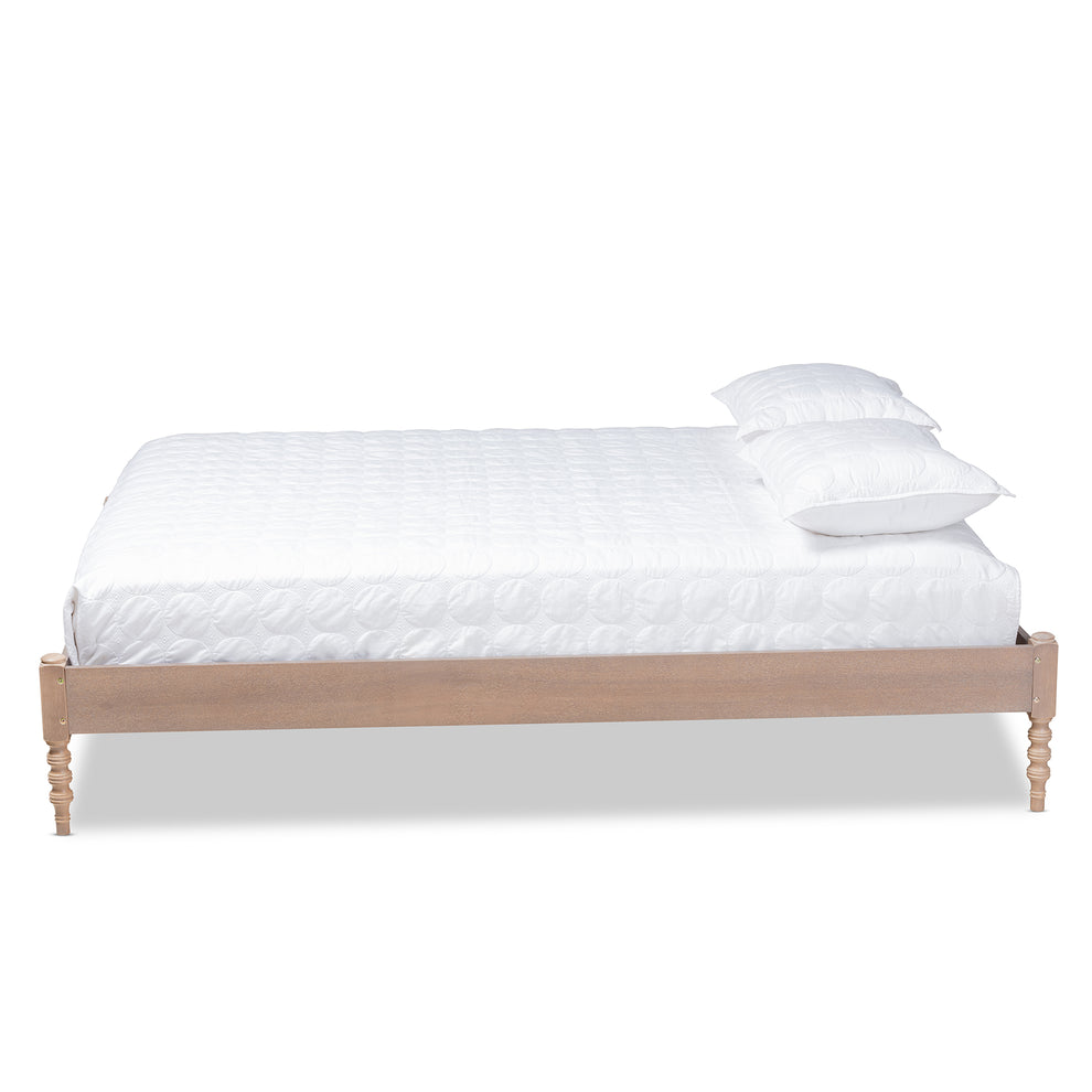 Baxton Studio Cielle French Bohemian Antique Oak Finished Wood King Size Platform Bed Frame | Beds | Modishstore - 3