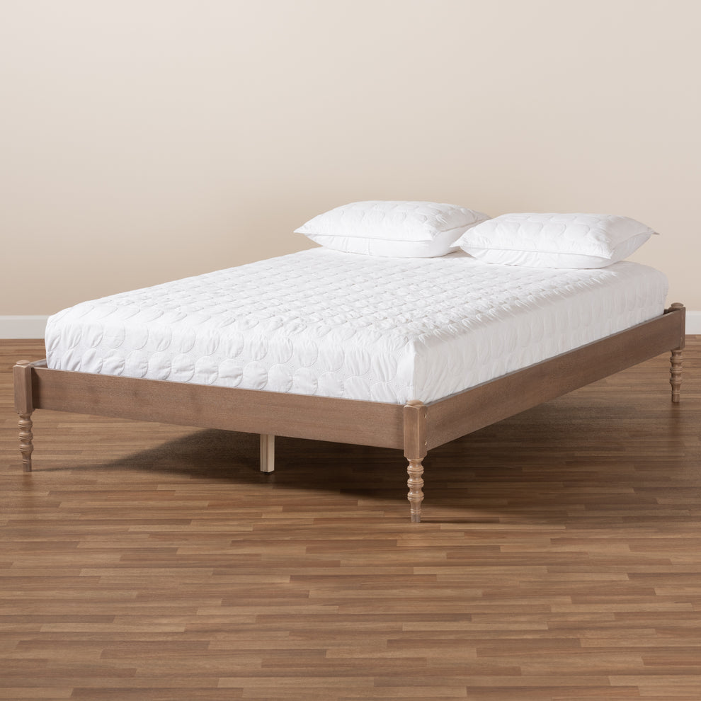 Baxton Studio Cielle French Bohemian Antique Oak Finished Wood King Size Platform Bed Frame | Beds | Modishstore - 6