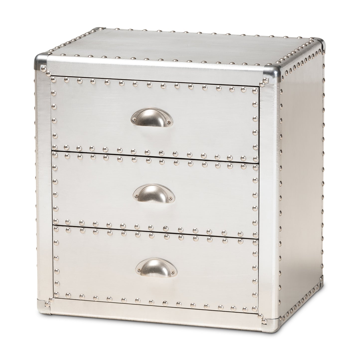 Baxton Studio Armel French Industrial Silver Metal 3-Drawer End Table | Cabinets | Modishstore - 4
