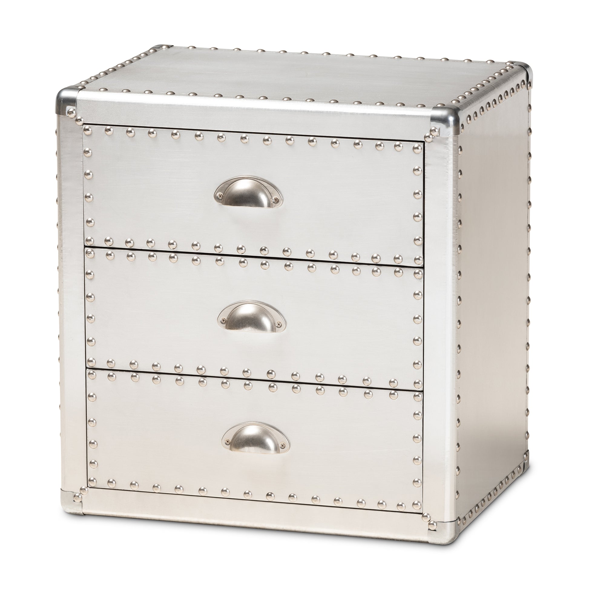 Baxton Studio Armel French Industrial Silver Metal 3-Drawer End Table | Cabinets | Modishstore - 4