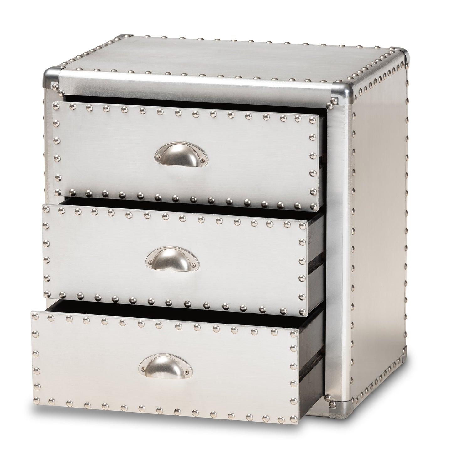 Baxton Studio Armel French Industrial Silver Metal 3-Drawer End Table | Cabinets | Modishstore - 5