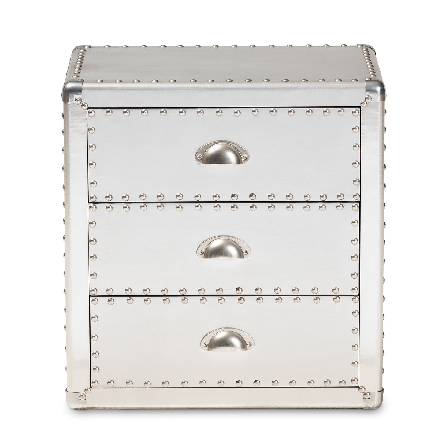 Baxton Studio Armel French Industrial Silver Metal 3-Drawer End Table | Cabinets | Modishstore - 6