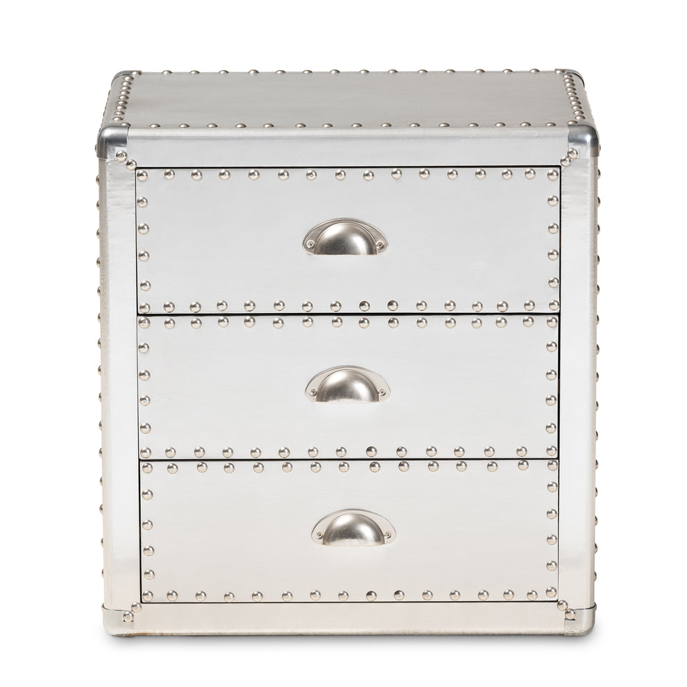 Baxton Studio Armel French Industrial Silver Metal 3-Drawer End Table | Cabinets | Modishstore - 6