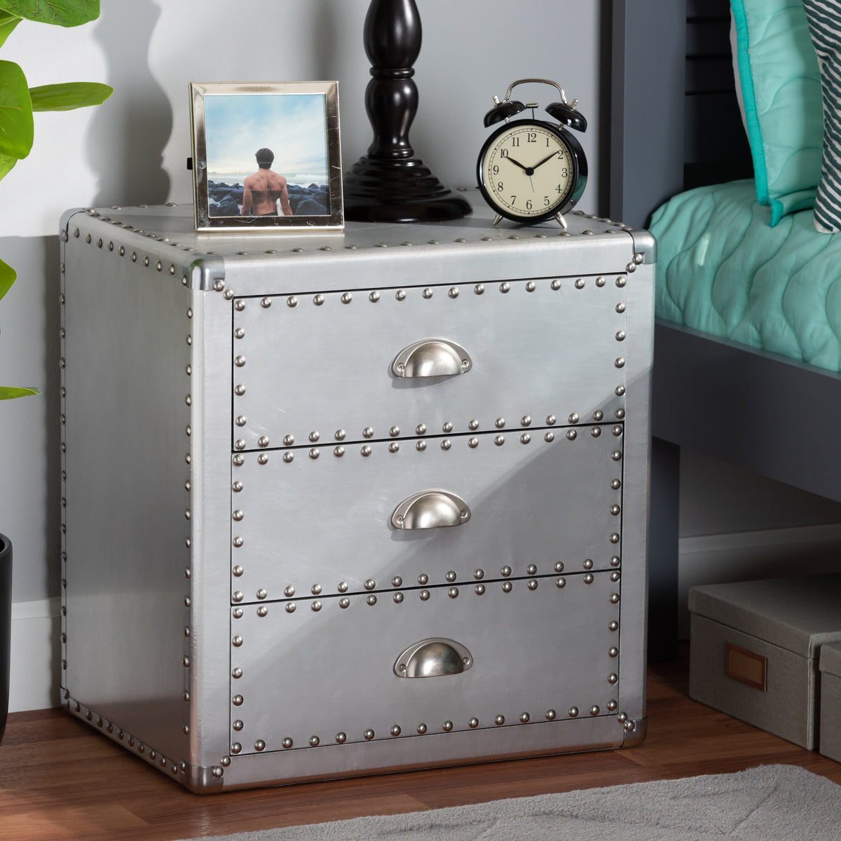 Baxton Studio Armel French Industrial Silver Metal 3-Drawer End Table | Cabinets | Modishstore