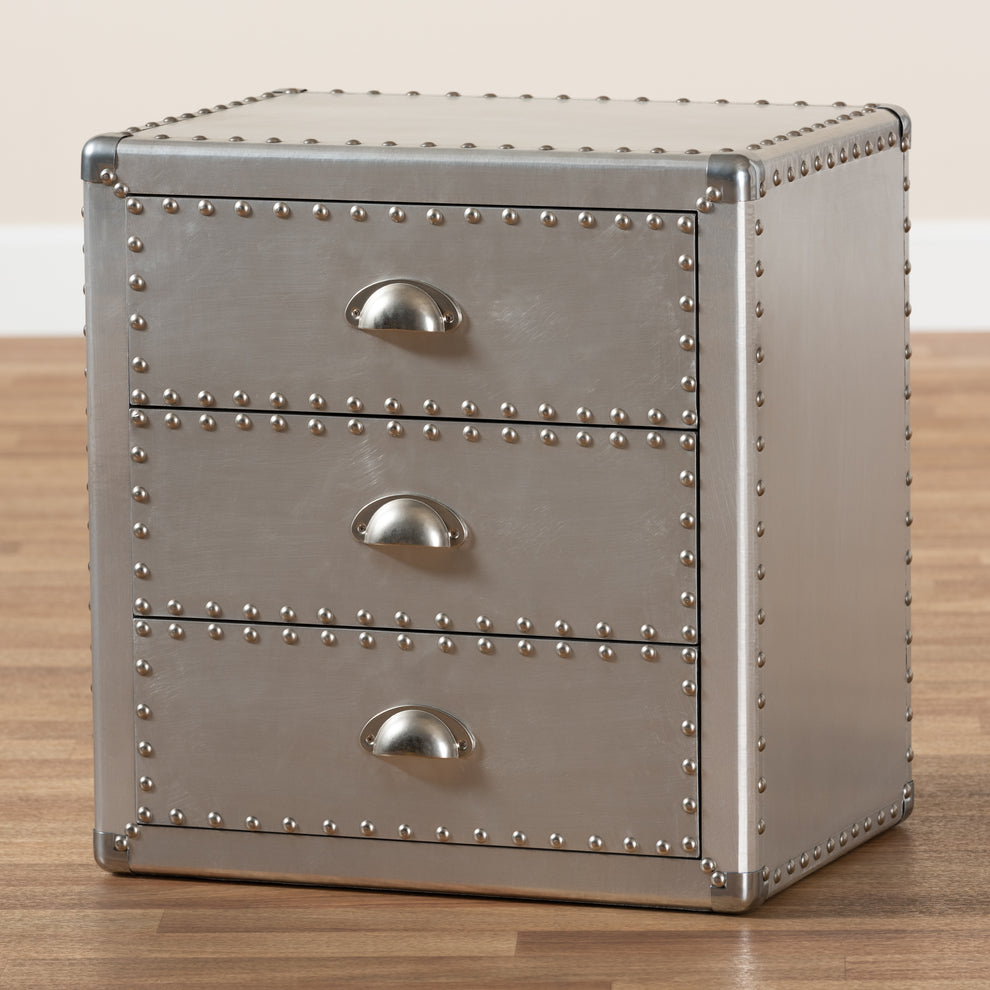 Baxton Studio Armel French Industrial Silver Metal 3-Drawer End Table | Cabinets | Modishstore - 2