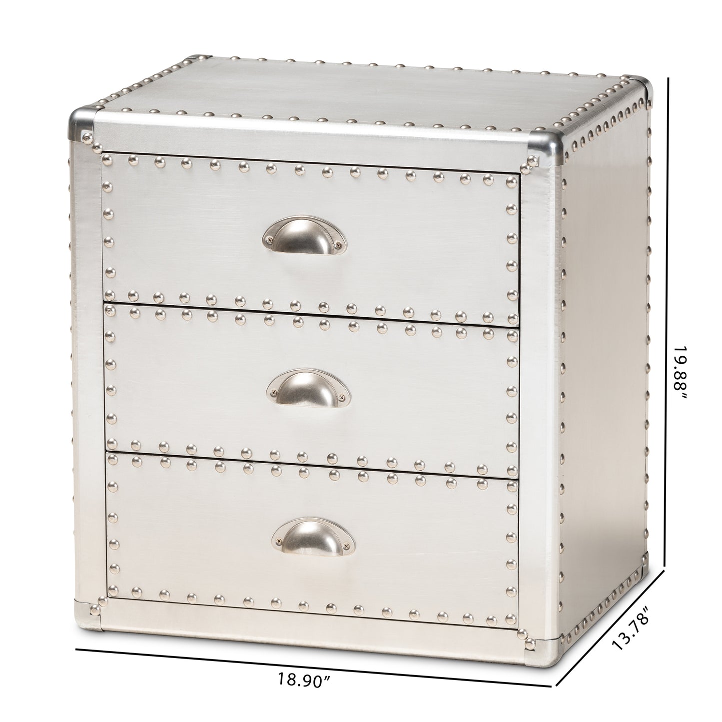Baxton Studio Armel French Industrial Silver Metal 3-Drawer End Table | Cabinets | Modishstore - 3