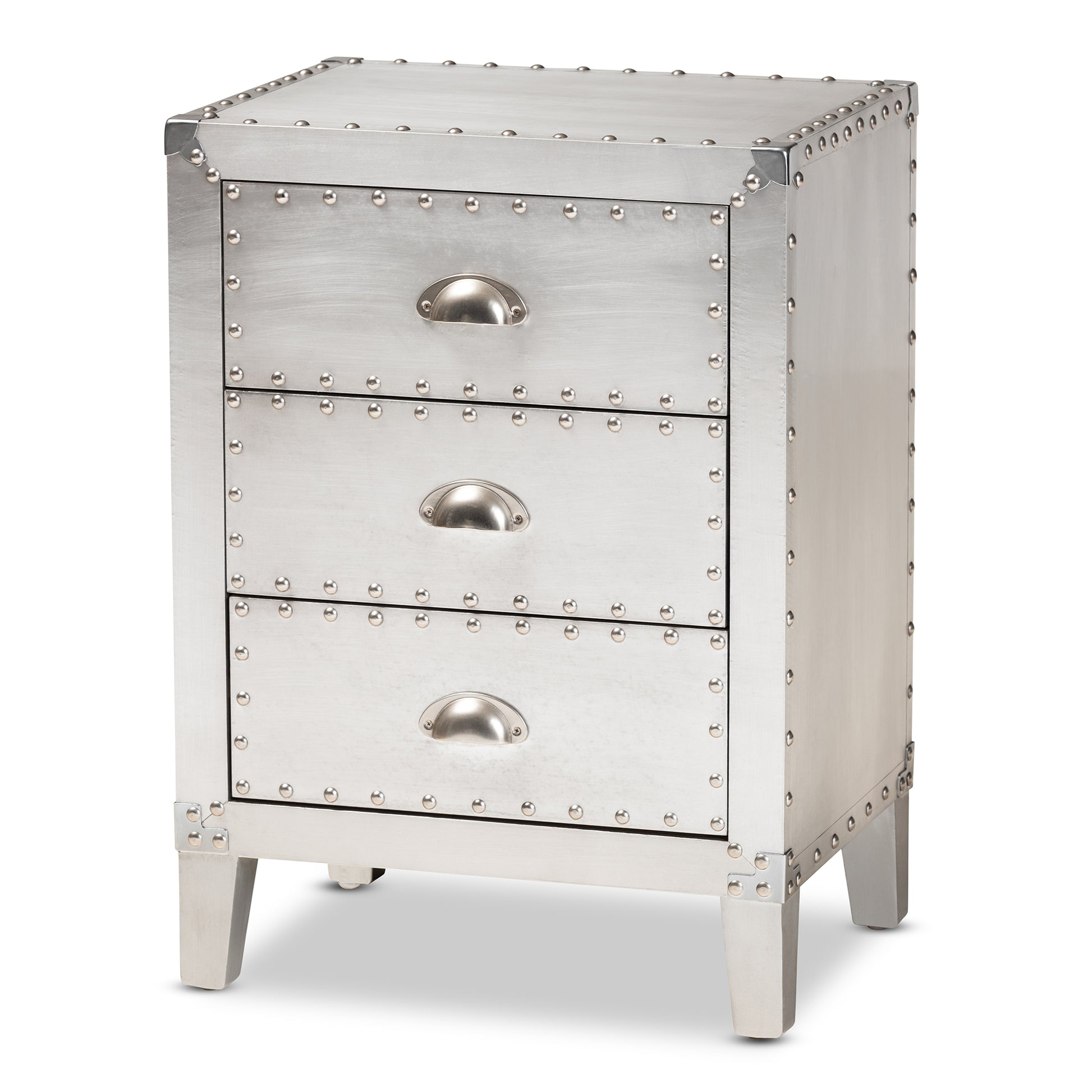 Baxton Studio Claude French Industrial Silver Metal 3-Drawer End Table | Cabinets | Modishstore - 4