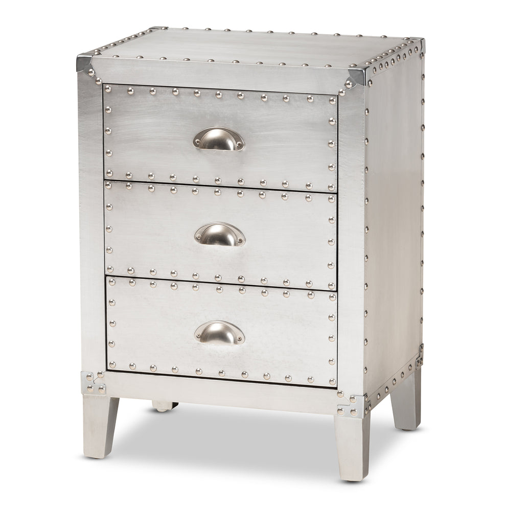 Baxton Studio Claude French Industrial Silver Metal 3-Drawer End Table | Cabinets | Modishstore - 4