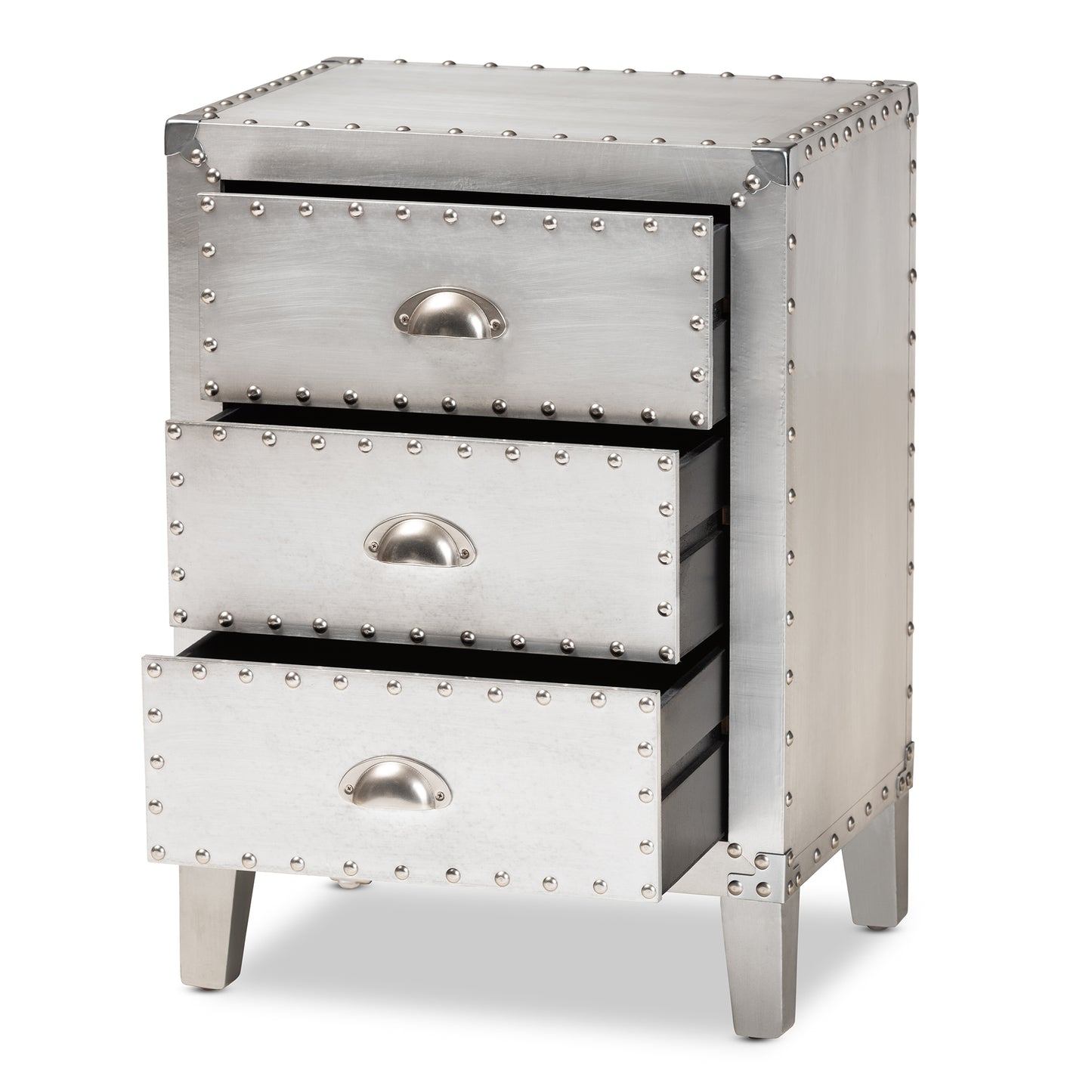Baxton Studio Claude French Industrial Silver Metal 3-Drawer End Table | Cabinets | Modishstore - 5