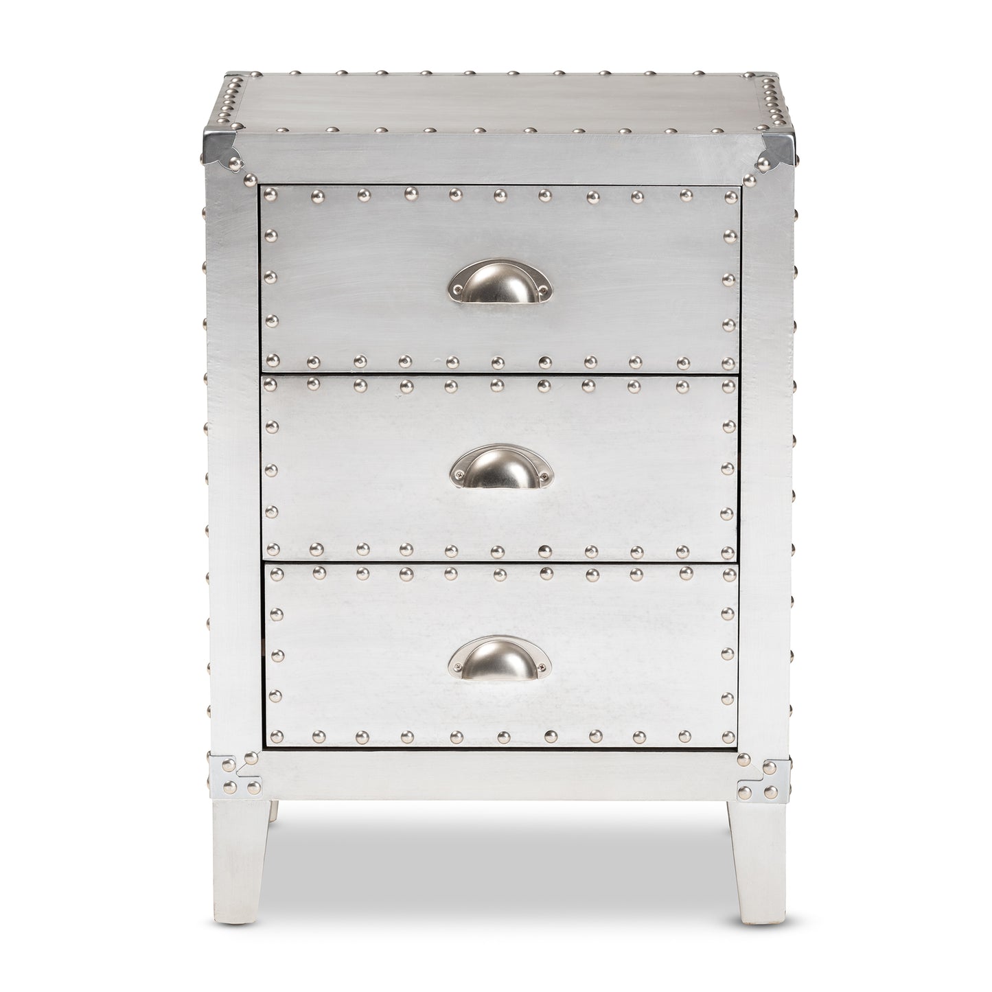 Baxton Studio Claude French Industrial Silver Metal 3-Drawer End Table | Cabinets | Modishstore - 6