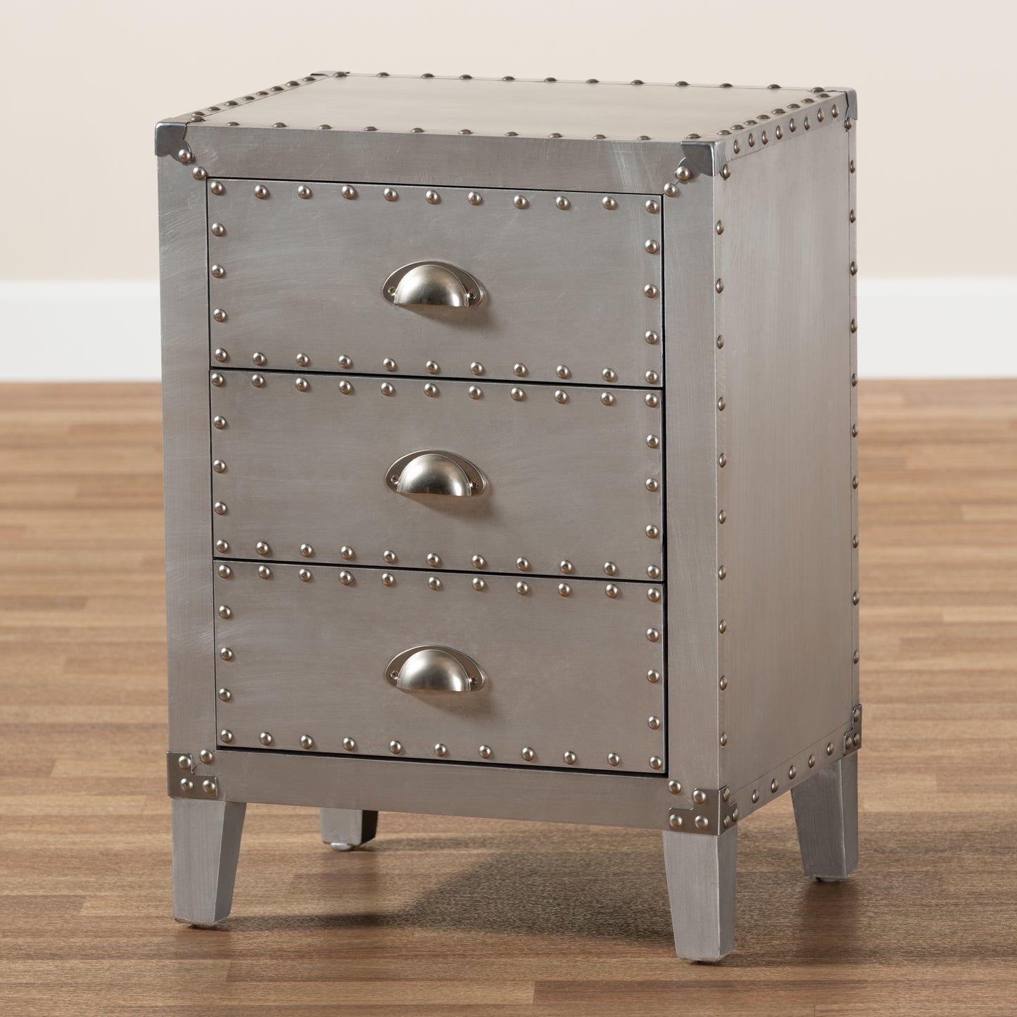 Baxton Studio Claude French Industrial Silver Metal 3-Drawer End Table | Cabinets | Modishstore - 2