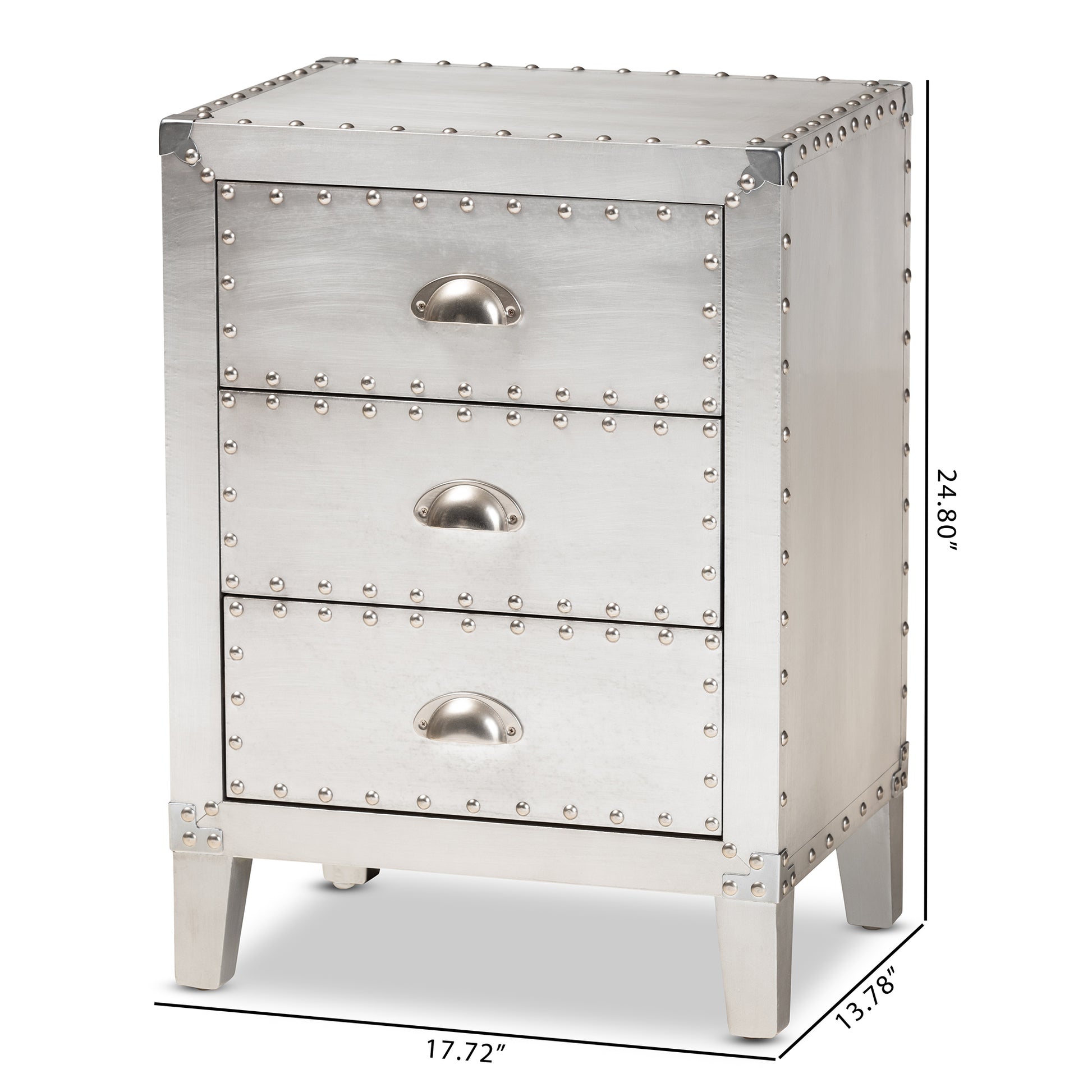 Baxton Studio Claude French Industrial Silver Metal 3-Drawer End Table | Cabinets | Modishstore - 3