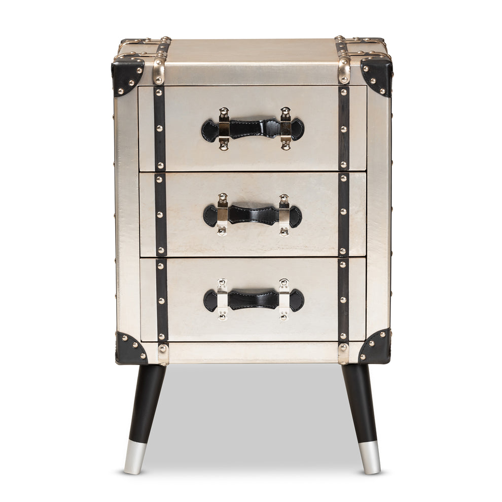 Baxton Studio Dilan Vintage Industrial Antique Silver Finished Metal Trunk Inspired 3-Drawer End Table | Cabinets | Modishstore - 7